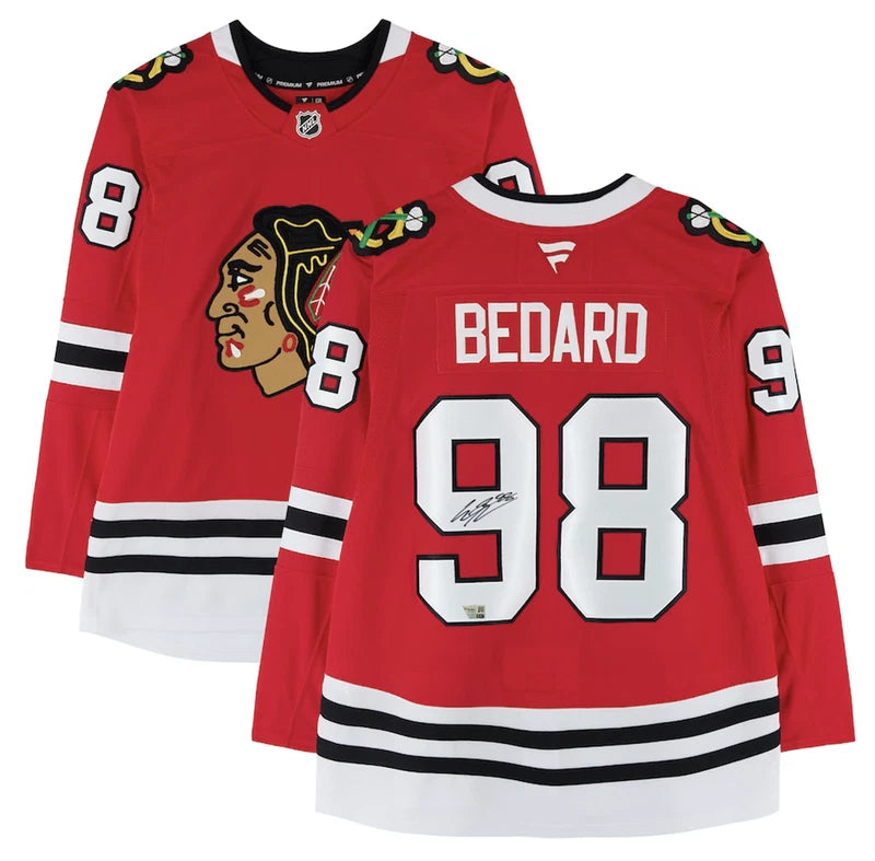Connor Bedard Autographed Chicago Blackhawks Red Fanatics Premium Jersey Fanatics