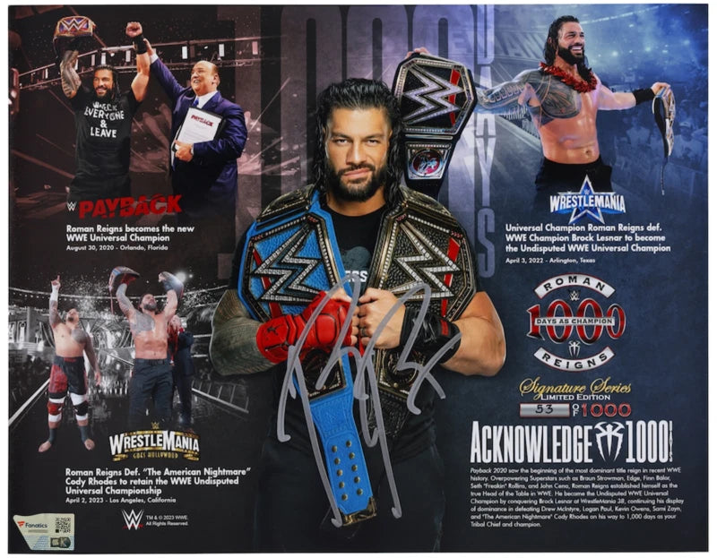 Roman Reigns Autographed WWE 1,000 Days as Champion 11" x 14" Photograph LE 1000 Faanatics