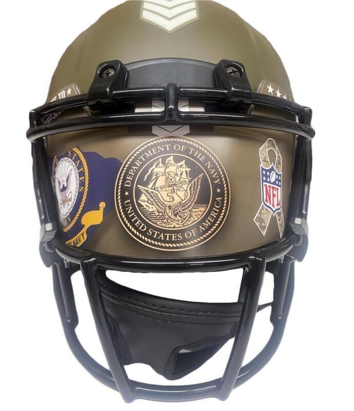 JOE BURROW Autographed Cincinnati Bengals 2022 Salute to Service Speed Authentic Helmet with 2022 STS Navy Custom Visor FANATICS
