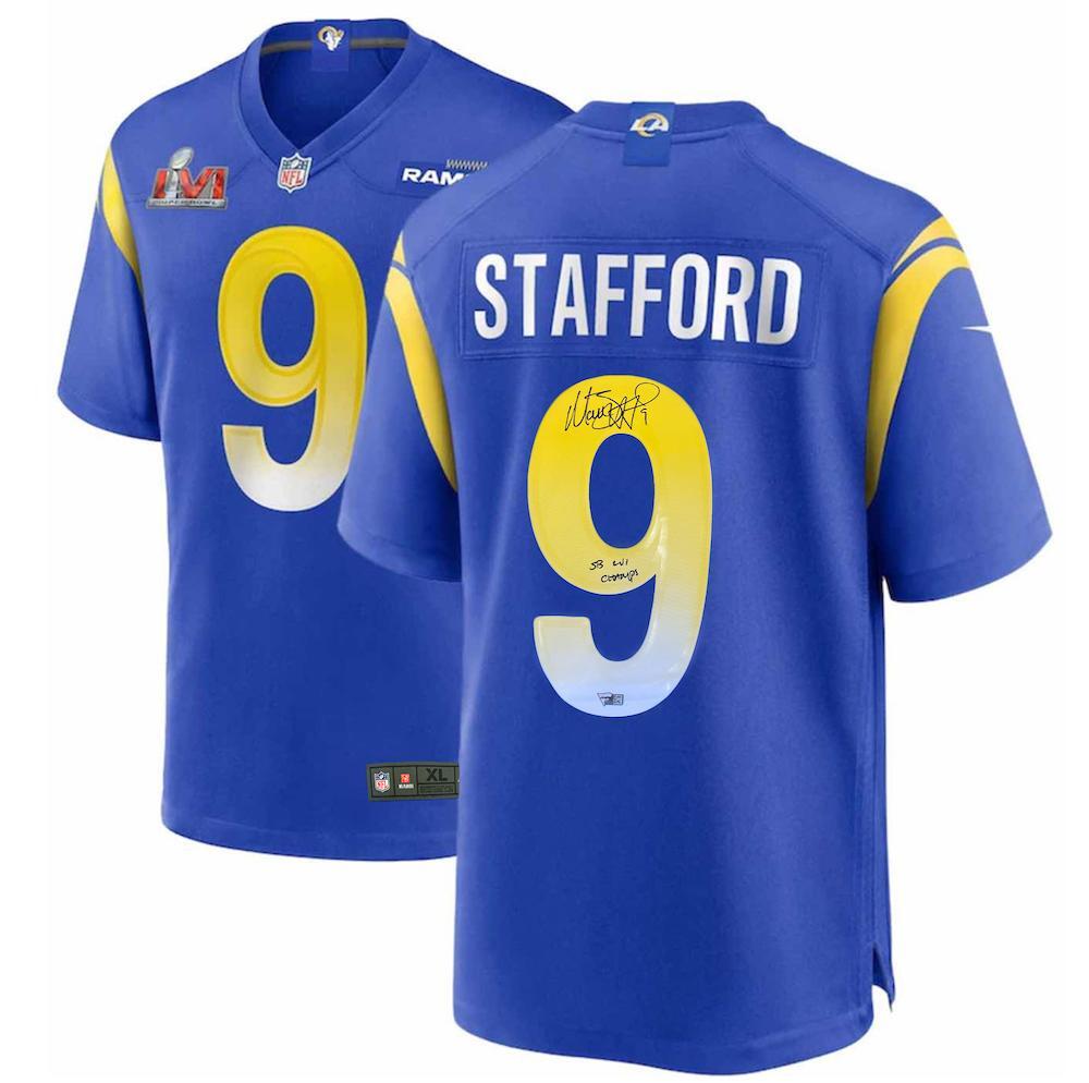 MATTHEW STAFFORD Los Angeles Rams Super Bowl LVI Champions Autographed Nike Game Jersey with "SB LVI Champs" Inscription FANATICS
