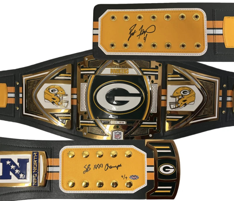 Brett Favre Autographed/Inscribed "SB XXXI Champs" Green Bay Packers Green Bay Packers Championship Belt LE 4/4 GDL/Beckett
