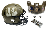 JOE BURROW Autographed Cincinnati Bengals 2022 Salute to Service Speed Authentic Helmet with 2022 STS Navy Custom Visor FANATICS
