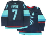 JORDAN EBERLE Autographed/Inscribed "Release the Kraken" Seattle Kraken Navy Adidas Authentic Jersey with Inaugural Season Patch FANATICS