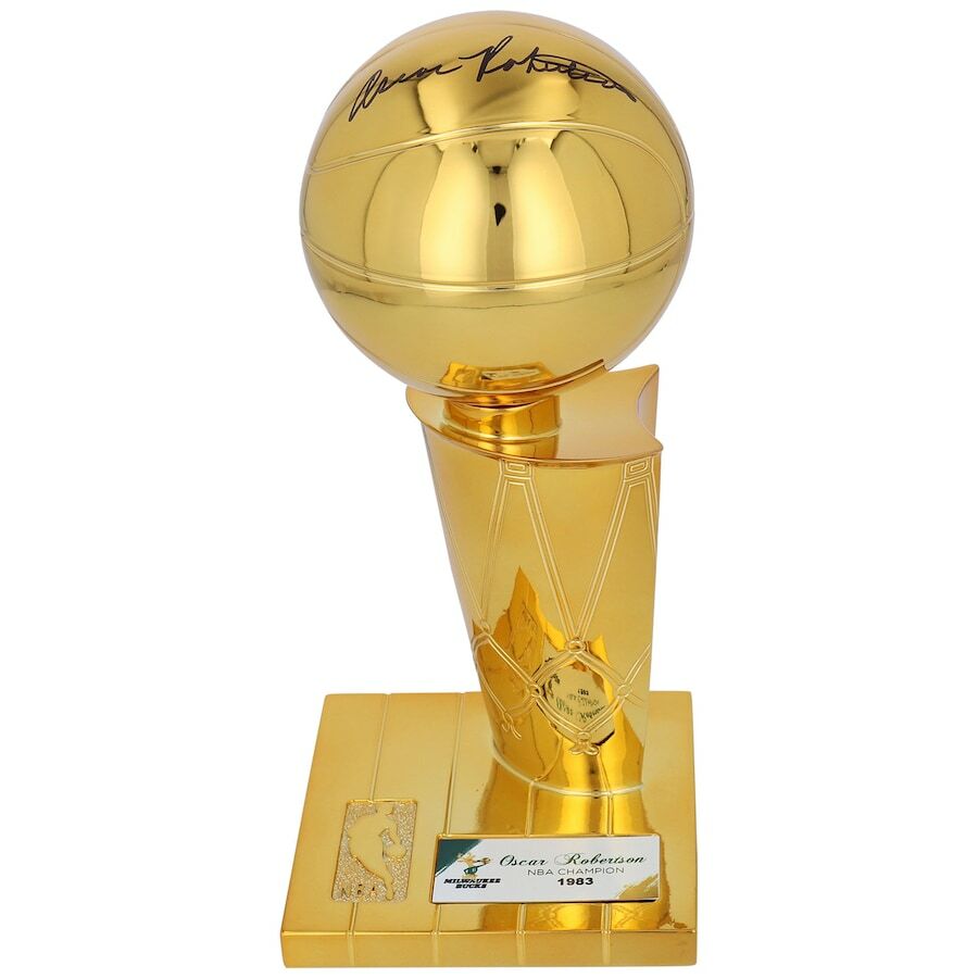 OSCAR ROBERTSON Autographed Milwaukee Bucks 12" Larry O'Brien Replica Trophy FANATICS