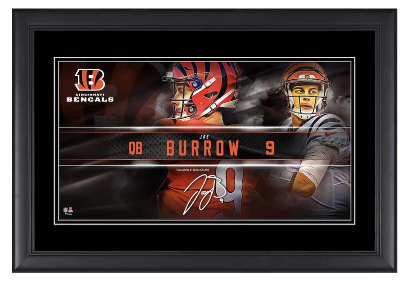 Joe Burrow Cincinnati Bengals Facsimile Signature Framed 10" x 18" Player Nameplate Collage Fanatics