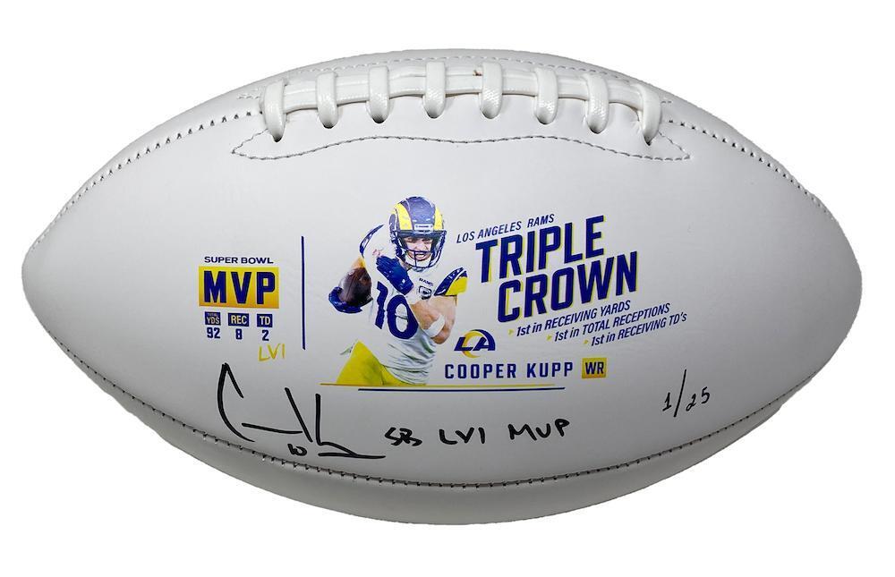 COOPER KUPP Autographed/Inscribed "SB LVI MVP" Los Angeles Rams Triple Crown White Panel Football FANATICS LE 1/25