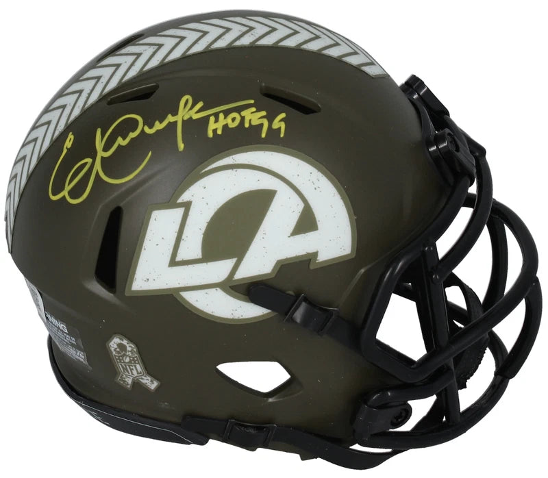 Eric Dickerson Autographed/Inscribed "HOF 99" 2022 Salute to Service Speed Mini Helmet Beckett Witnessed