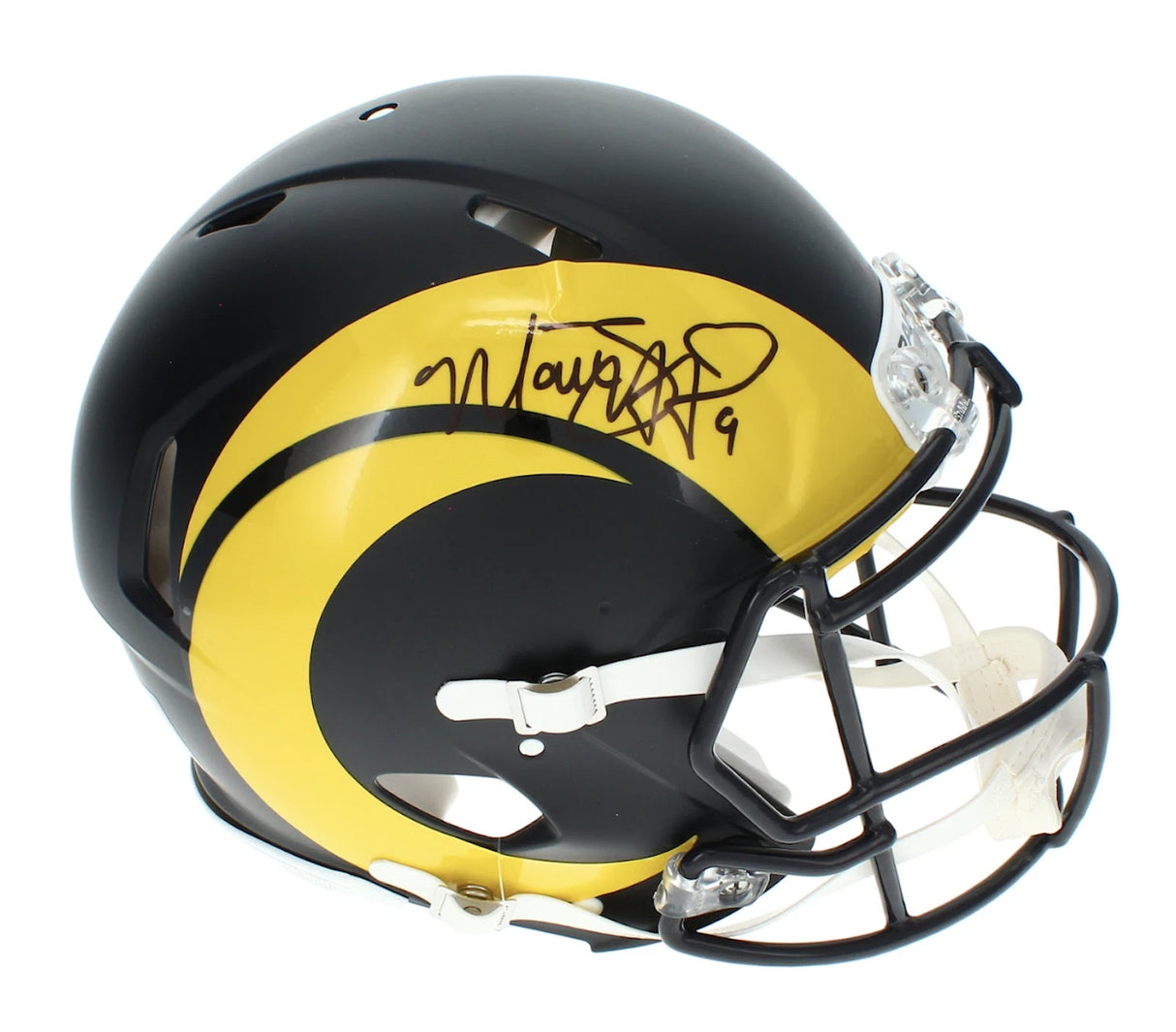 Matthew Stafford Autographed Los Angeles Rams Black Rivalries Speed Authentic Helmet Beckett Witnessed