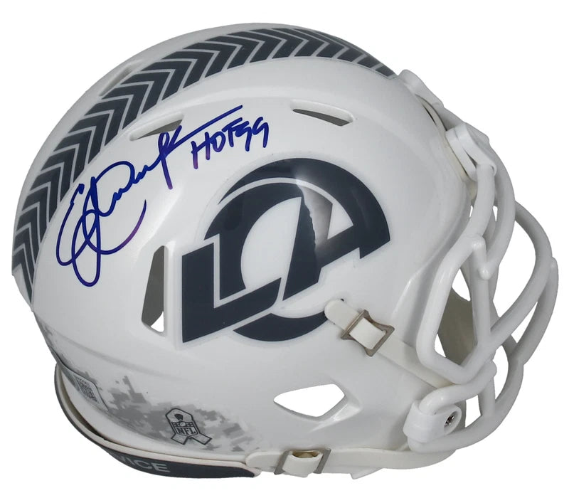 Eric Dickerson Autographed/Inscribed "HOF 99" 2024 Salute to Service Speed Mini Helmet Beckett Witnessed