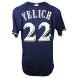 CHRISTIAN YELICH Autographed Milwaukee Brewers Authentic Majestic Navy Blue Jersey STEINER