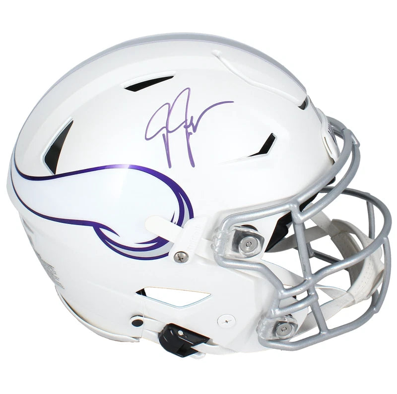 Justin Jefferson Autographed Minnesota Vikings White 2024 Alternate Speedflex Authentic Helmet Beckett Witnessed