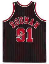 Dennis Rodman Autographed Chicago Bulls Black Pinstripe Mitchell & Ness 1995 Authentic Jersey Fanatics