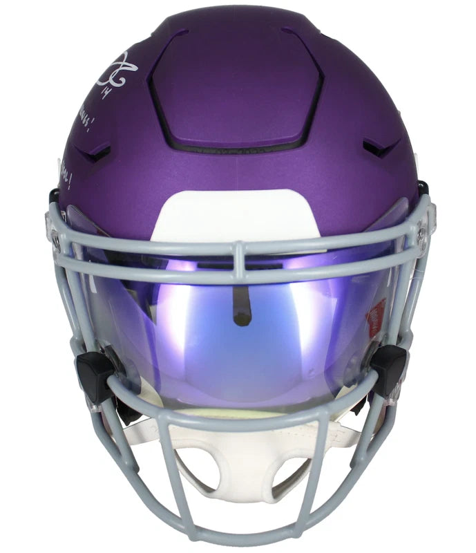 Sam Darnold Autograpahed/Multi-Inscribed "SKOL!" "GO VIKINGS!" Minnesota Vikings Alternate 2023 Tribute Speedflex Authentic Helmet Fanatics