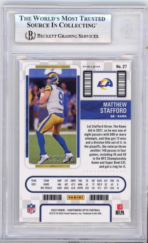 Matthew Stafford Autographed Los Angeles Rams 2022 Panini Contenders Optic Red #27 #/175 BAS Authenticated Trading Card Fanatics