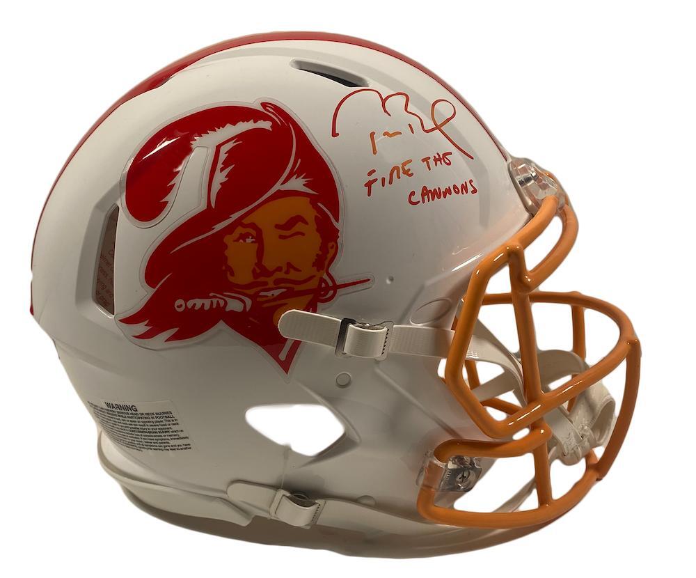 TOM BRADY Autographed/Inscribed "FIRE THE CANNONS" Tampa Bay Buccaneers Throwback Speed Authentic Helmet FANATICS LE 12