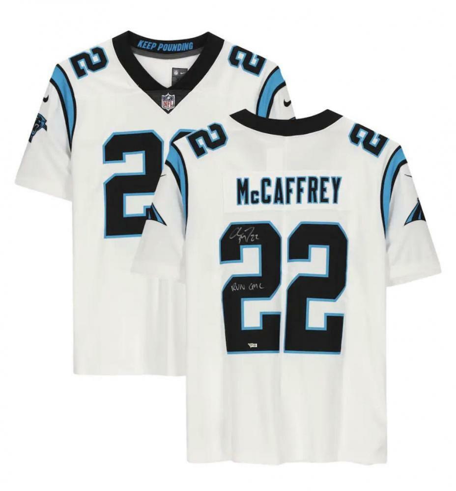 CHRISTIAN MCCAFFREY Autographed/Inscribed "RUN CMC" Carolina Panthers White Nike Limited Jersey FANATICS
