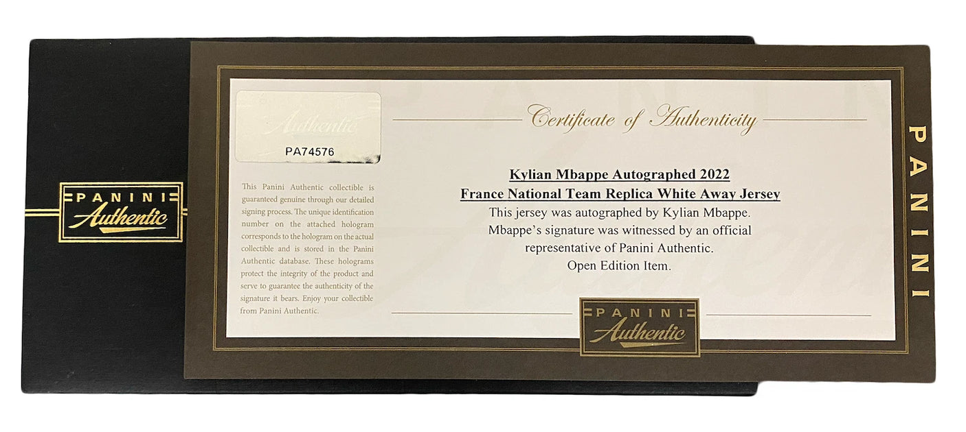 Kylian Mbappe Autographed 2022 France National Team Replica White Away Jersey Panini