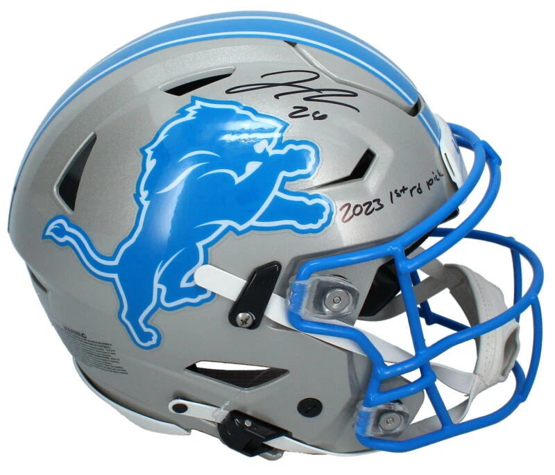 Jahmyr Gibbs Autographed/Inscribed "2023 1st rd pick" 2024 Speedflex Authentic Helmet Fanatics
