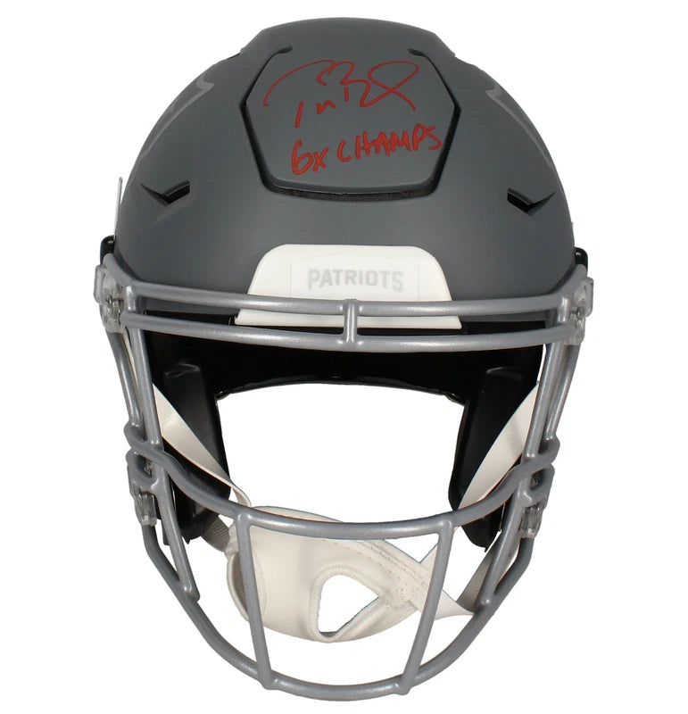 Tom Brady Autographed/Inscribed "6X CHAMPS" (in Red) New England Patriots Slate Speedflex Authentic Helmet LE 1/25