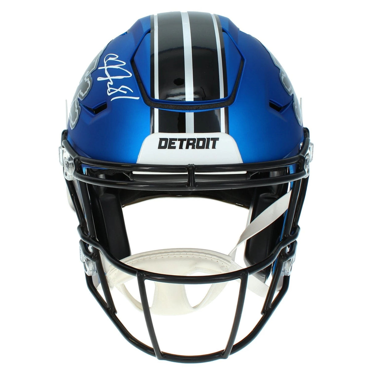 Calvin Johnson Autographed Detroit Lions Blue 2024 Alternate Speedflex Authentic Helmet Beckett Witnessed