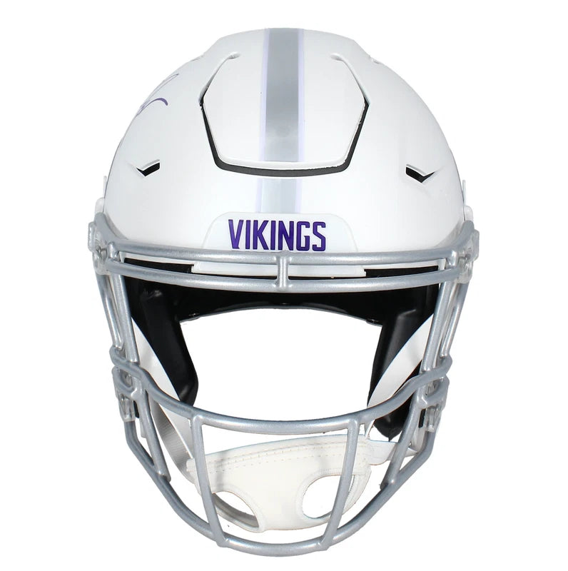 Justin Jefferson Autographed Minnesota Vikings White 2024 Alternate Speedflex Authentic Helmet Beckett Witnessed
