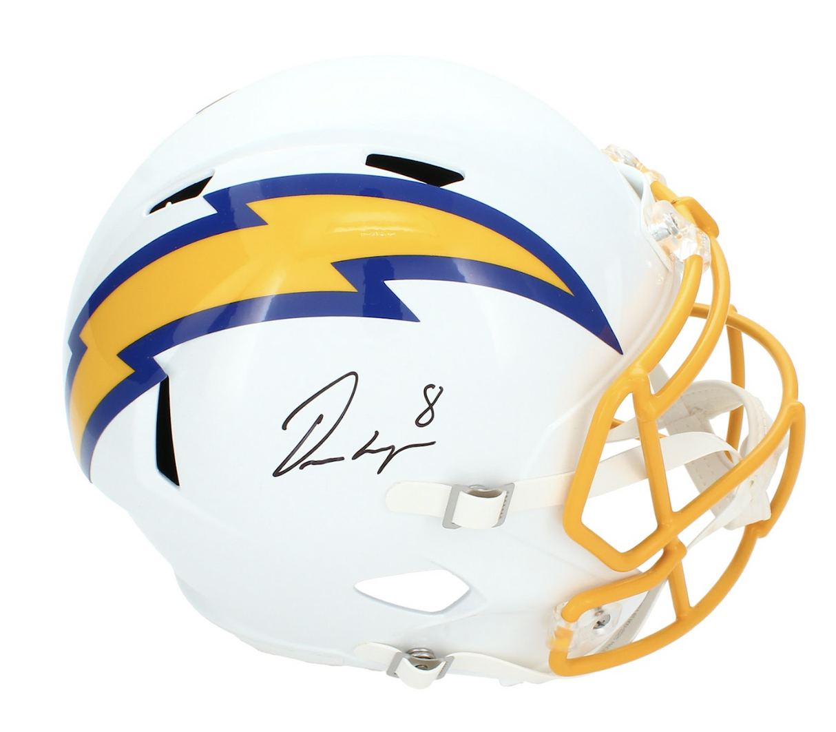 Omarion Hampton Autographed Los Angeles Chargers Royal Color Rush Speed Full Size Helmet Beckett Witnessed