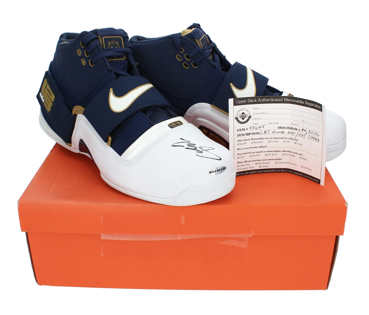 Lebron James Autographed Navy Blue / White Nike LeBron Zoom Soldier Nine Shoe UDA