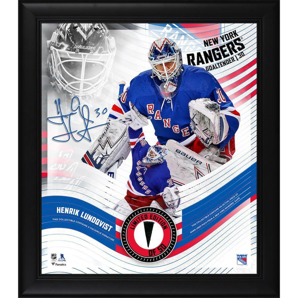 HENRIK LUNDQVIST Rangers Framed 15" x 17" Game Used Puck Display LE 50