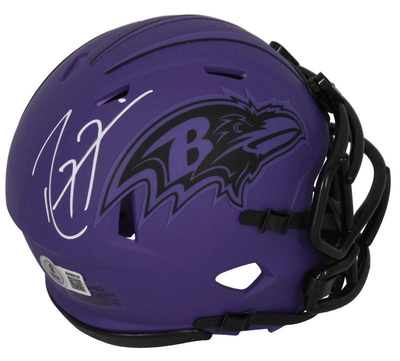 Ray Lewis Autographed Baltimore Ravens RAVE Speed Mini Helmet Beckett Witnessed