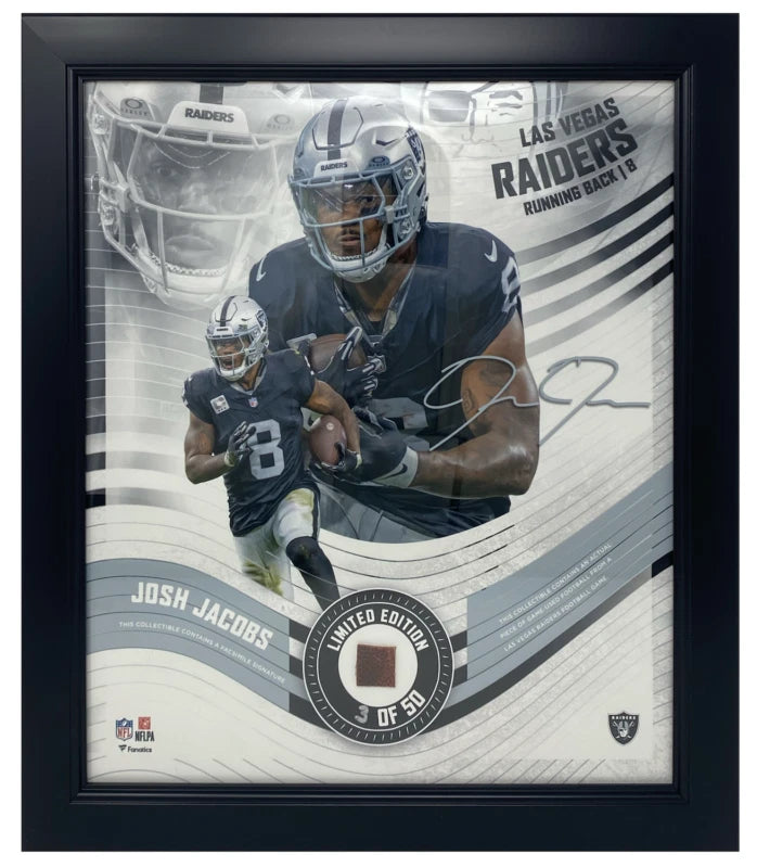 Josh Jacobs Framed Las Vegas Raiders 15" x 17" Game Used Football Collage LE 50