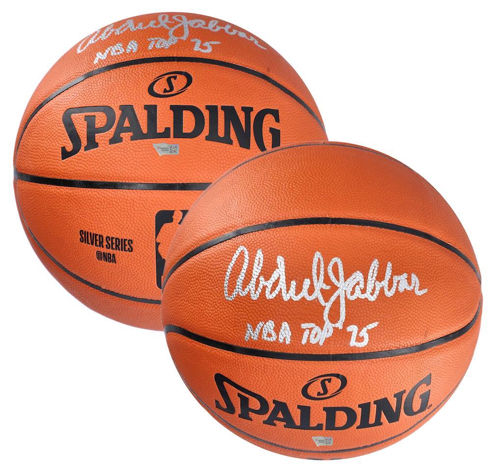 KAREEM ABDUL-JABBAR Autographed/Inscribed "NBA TOP 75" Spalding Silver Series Basketball FANATICS