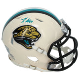 Travis Hunter Autographed Jacksonville Jaguars RETRO Speed Mini Helmet Beckett Witnessed