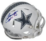 Drew Pearson Autographed/Inscribed "HOF '21" Dallas Cowboys 2024 Salute to Service Speed Mini Helmet Beckett Witnessed