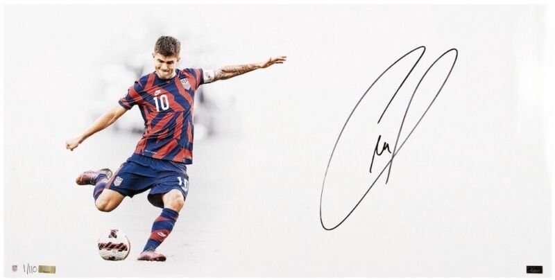 CHRISTIAN PULISIC Autographed Team USA "White Out - Stars and Stripes Edition" 28" x 14" Photograph PANINI LE 110