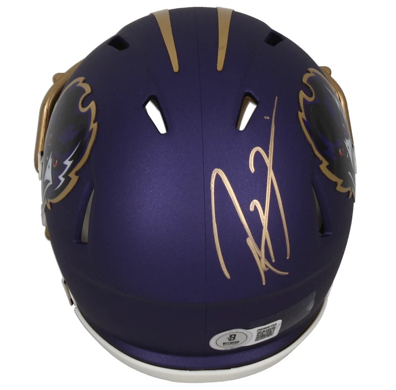 Ray Lewis Autographed Baltimore Ravens Purple 2024 Alternate Speed Mini Helmet Beckett Witnessed