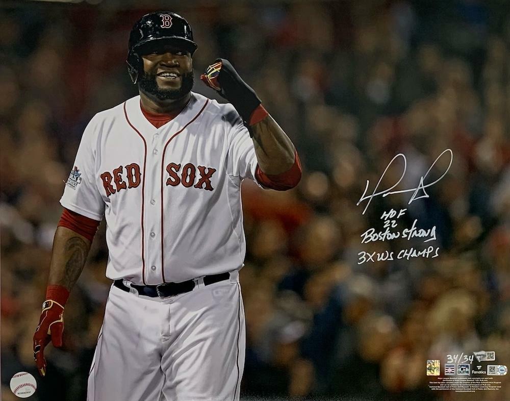 DAVID ORTIZ Autographed/Multi-Inscribed Boston Red Sox "Fist Pump" 16" x 20" Photograph LE 34/34 FANATICS