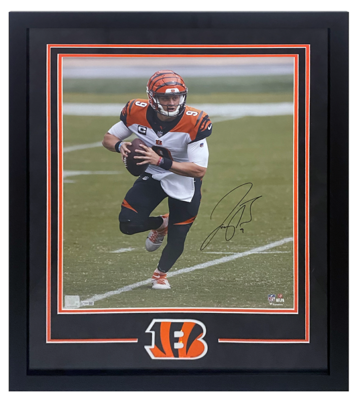 Joe Burrow Autographed Cincinnati Bengals Custom Framed Roll Out 16" x 20" Photograph Fanatics
