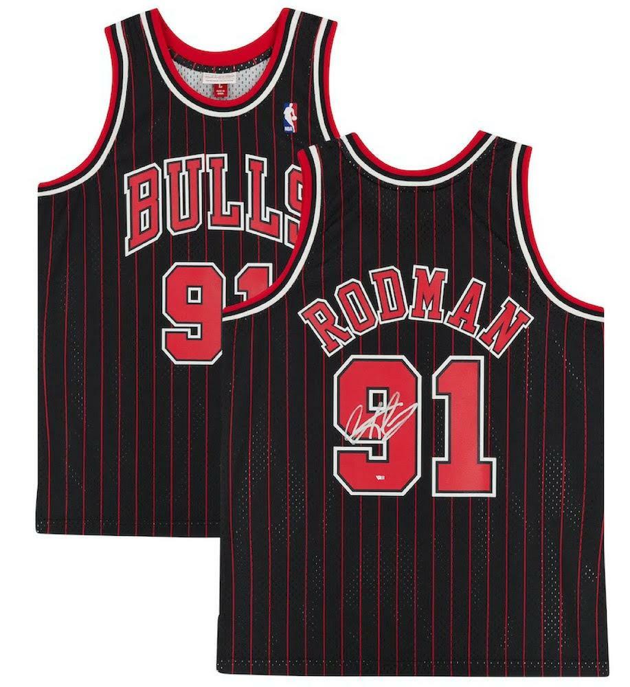 DENNIS RODMAN Autographed Chicago Bulls 1997-98 Mitchell & Ness Pinstripe Jersey FANATICS