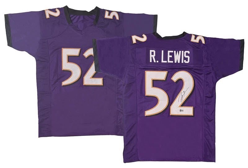 Ray Lewis Autographed Purple #52 Custom Jersey Beckett Witnessed