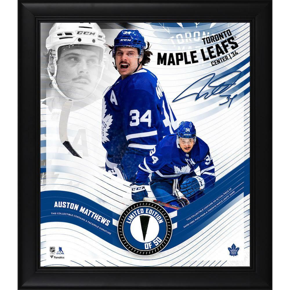Auston Matthews Toronto Maple Leafs Framed 15" x 17" Game Used Puck Display LE 50