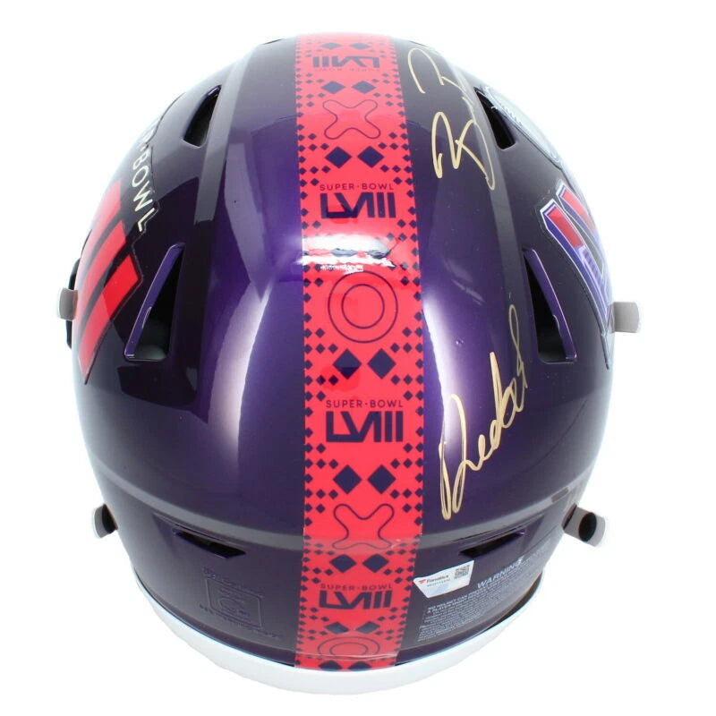Brock Purdy/Christian McCaffrey/Deebo Samuel Triple Autographed Super Bowl LVIII Speedflex Authentic Helmet Fanatics LE 24