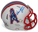 Warren Moon Autographed/Inscribed "HOF 06" Houston Oilers 1981-98 Throwback Speed Mini Helmet Beckett Witnessed