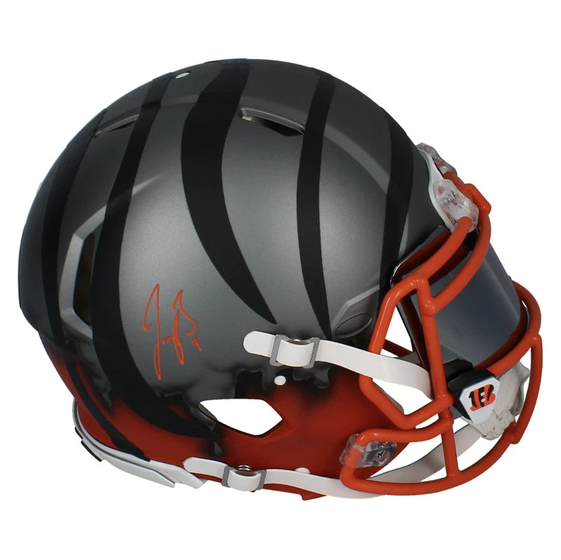Joe Burrow Autographed Cincinnati Bengals Custom Flash Drip Speed Authentic Helmet w/Silver Visor & 3D Bumpers Fanatics