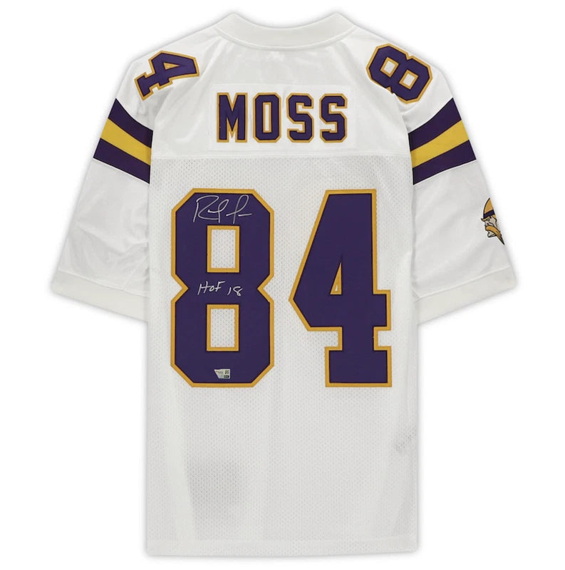 Randy Moss Autographed/Inscribed "HOF 18" Minnesota Vikings Mitchell & Ness White Authentic Jersey Fanatics