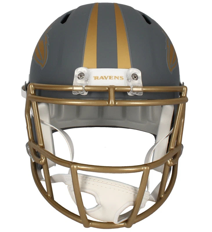 Zay Flowers Autographed Baltimore Ravens Slate Speed Full Size Helmet Beckett Witnessed