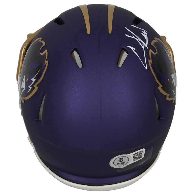 Ed Reed Autographed Baltimore Ravens Purple 2024 Alternate Speed Mini Helmet Beckett Witnessed