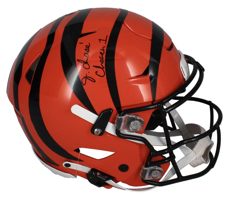 Ja'Marr Chase Autographed/Inscribed "Chosen 1" Cincinnati Bengals Speedflex Authentic Helmet Beckett Witnessed