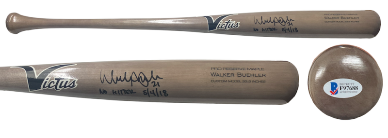 Walker Buehler Autographed/Inscribed "NO HITTER 8/4/18" Victus Pro Reserve Maple Game Model Baseball Bat Beckett