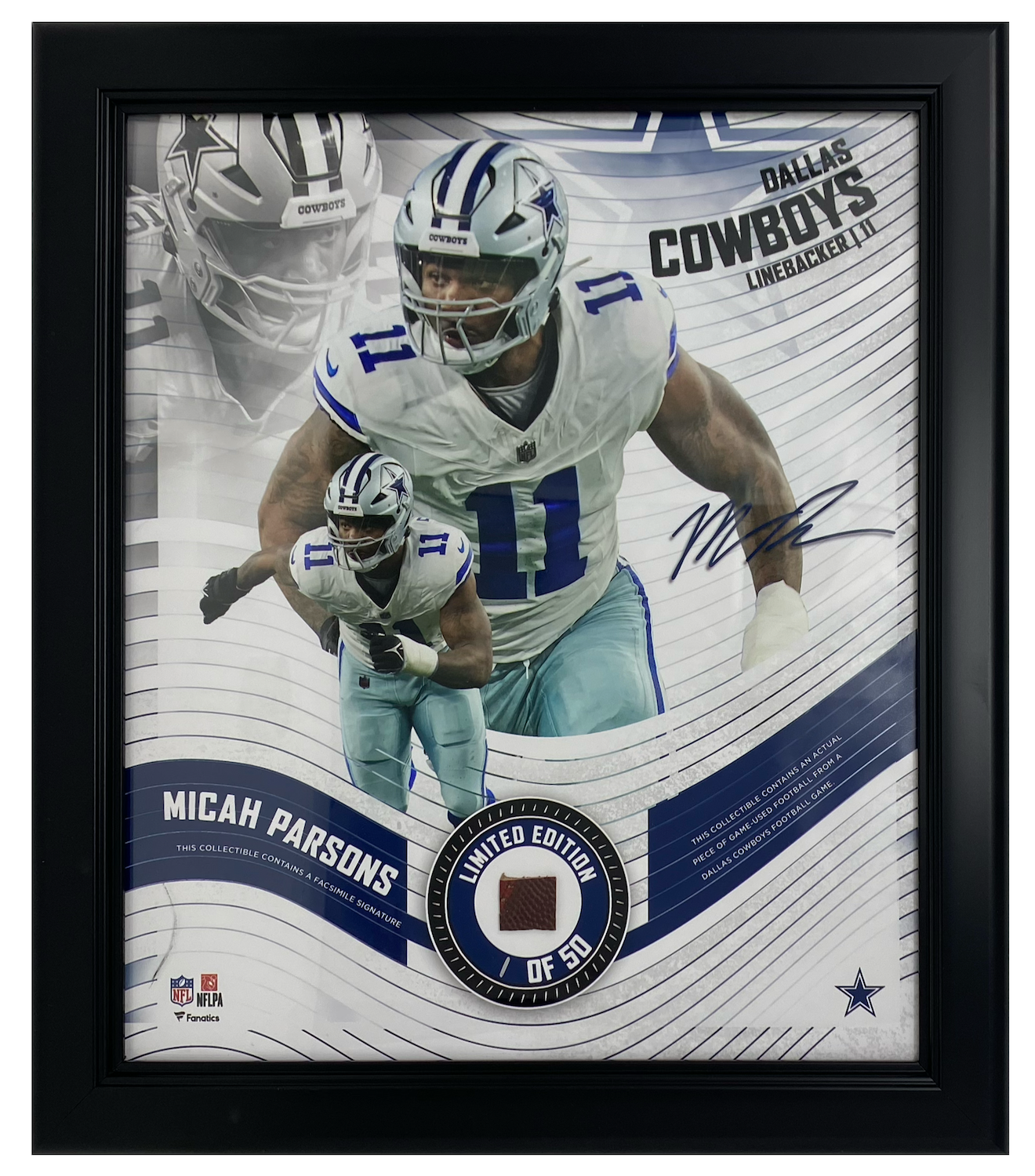 Micah Parsons Framed Dallas Cowboys 15" x 17" Game Used Football Collage LE 1/50