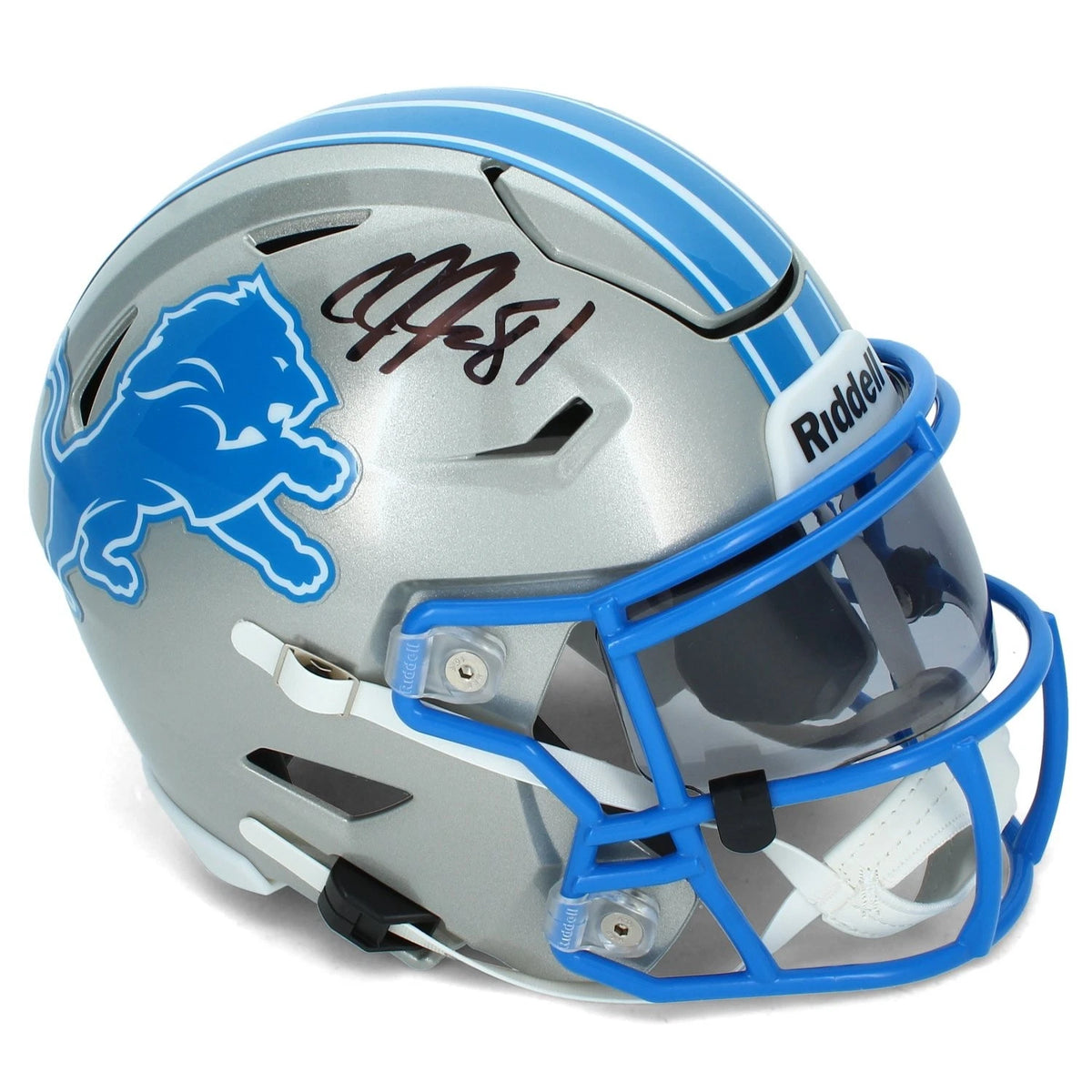 Calvin Johnson Autographed Detroit Lions Midi Speedflex Helmet Beckett Witnessed